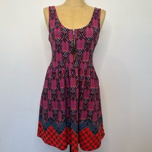 Anthropologie Mauve Amapola Aztec Print Boho Scoop Neck Dress size 10